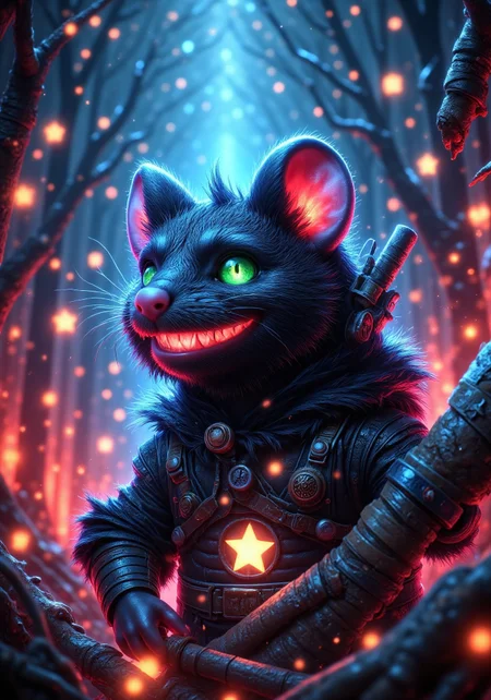 aidmadalle3, aidmaimageupgrader, a high quality digital image of Metagalactic Ninja Rats Battle at the Edge of Time, they glow at night