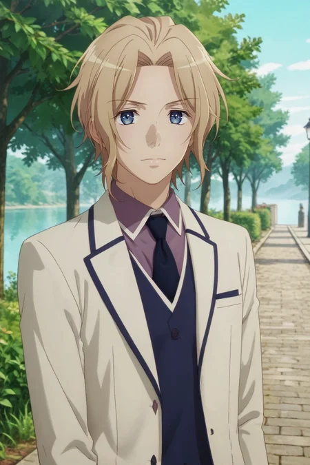score_9, score_8_up, score_7_up, source_anime, rating_safe, intricate details, (3d:0.4), looking at viewer, , 1boy, solo, male focus, <lora:keith_claes_pony:0.8>, keith_claes, blonde hair, blue eyes, short hair, bangs, full body, school, day, sunny, arm at side, wavy mouth, closed mouth, , <lora:sdxl_lightning_8step_lora:1>
