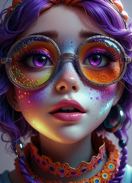 kawaii style Ombre color scheme of neon blue, neon pink, neon yellow, neon green, neon orange, Caricature, cartoon girl with glasses, in the style of natalie shau, junya watanabe, bill gekas, exquisite detail, psychedelic manga, 8k 3d <lora:sss:0.8> <lora:envyStarlight_v10:0.8> <lora:Cute_3D_Cartoon:0.25>, subsurface scattering, Photorealistic, Hyperrealistic, analog style, realistic, film photography, soft lighting, heavy shadow, exaggerated, comical, caricature . cute, adorable, brightly colored, cheerful, anime influence, highly detailed