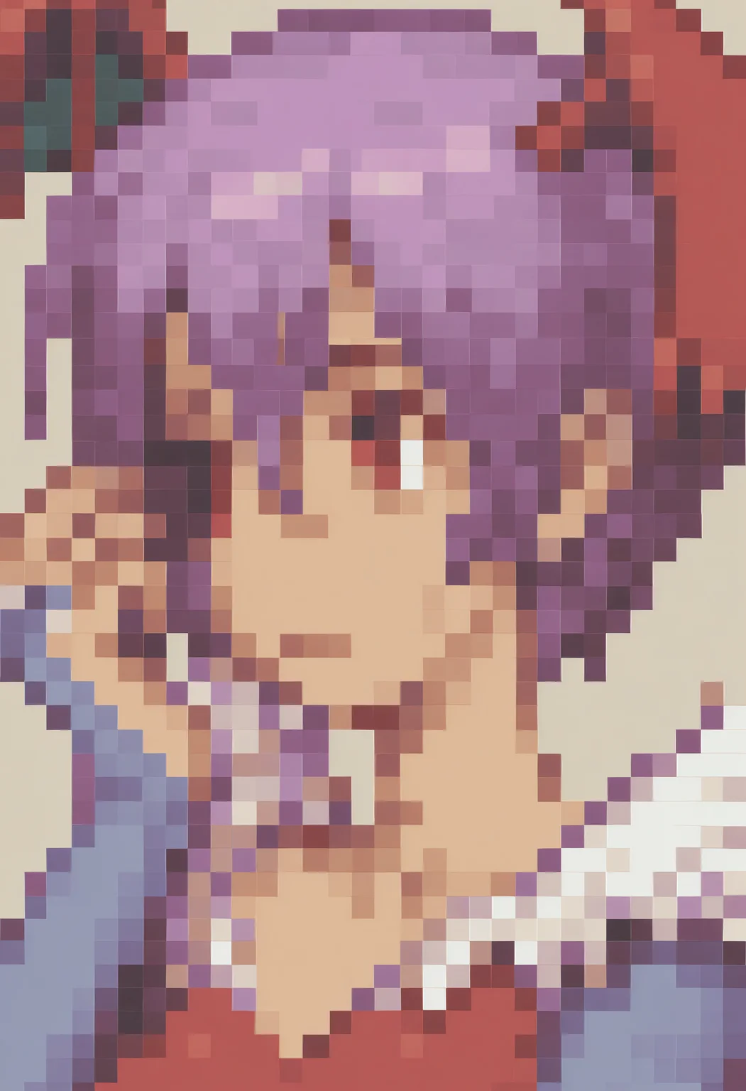 masterpiece, best quality, solo, 1girl, looking at viewer, <lora:FFT-Portraits-illus_Fp:1>, pixel art, portrait, simple background, pixelated, <lora:Lilith-illus_Fp:1>, lilithv, red eyes, purple hair, short hair, red leotard, head wings, demon wings, blue pantyhose, bridal gauntlets, bat print, print legwear, feather trim, hair between eyes,