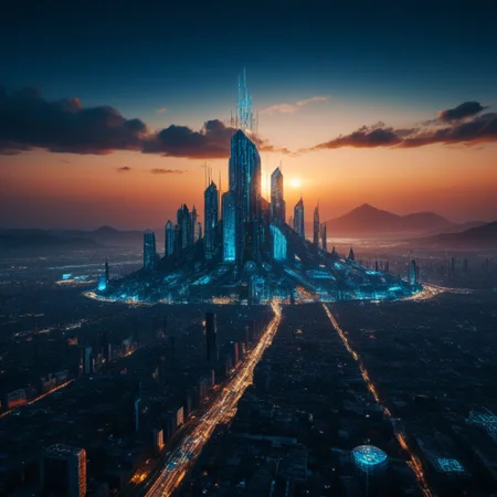 a colossal cybernetic leviathan covered in living tattoos that shift and morph like programming languages, slithering through the sky between highrises, its skin glowing with bioelectric pulse patterns, thunderclouds respond to its motion, shadowed glass buildings reflect its form, deep blue storm lighting, CyberpunkWorld