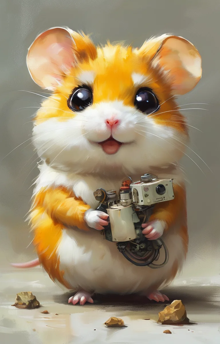 masterpiece,best quality,<lora:tbh253-sdxl:0.9>,illustration,style of Hamtaro portrait of Housework robots