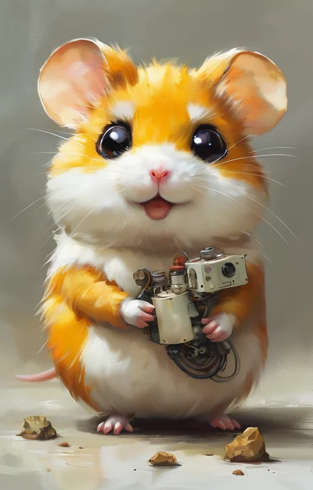 masterpiece,best quality,<lora:tbh253-sdxl:0.9>,illustration,style of Hamtaro portrait of Housework robots