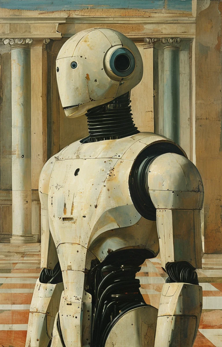 masterpiece,best quality,<lora:tbh194-sdxl:0.9>,illustration,style of Piero della Francesca portrait of Housework robots