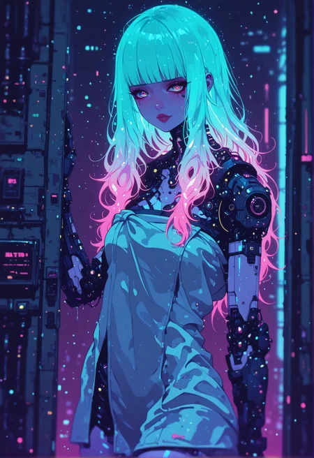 <lora:ck-nc-cyberpunk-IL-000011:0.8>, masterpiece, best quality, good quality, very aesthetic, absurdres, newest, 8K, depth of field, focused subject, 
a cyberpunk girl with glowing hair, long hair, dynamic angle, after shower, towel, at home, sci-fi, looking at viewer, seductive, gazing at viewer, surreal cyberpunk ambient, in the style of cknc, xxx667_illu, 
 <lora:MoriiMee_Gothic_Niji_Style_Illustrious_r1:0.3> <lora:XXX477:0.85>
 <lora:ck-shadow-circuit-IL:0.6>