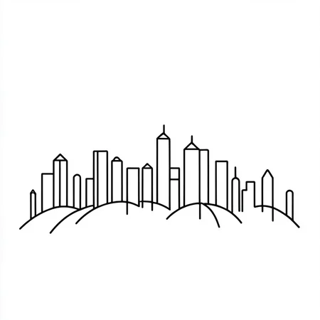 <lora:Simplest_line_art:1> ARSMJSTYLE, simplest line art, City skyline, continuous line art, architectural simplicity, urban landscape, minimalist cityscape, clean aesthetic, black lines, white space