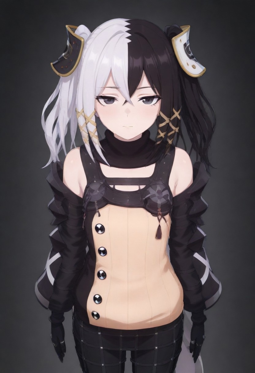 masterpiece, best quality, amazing quality,,, shiny skin,,,,,,<lora:Zesshi_Zetsumei:1> Z3ssh1Z3ts0m31, white hair, multicolored hair, black hair, long hair, two-tone hair, black eyes, gloves, jewelry, black gloves, hair ornament, skirt, pantyhose, ribbon,