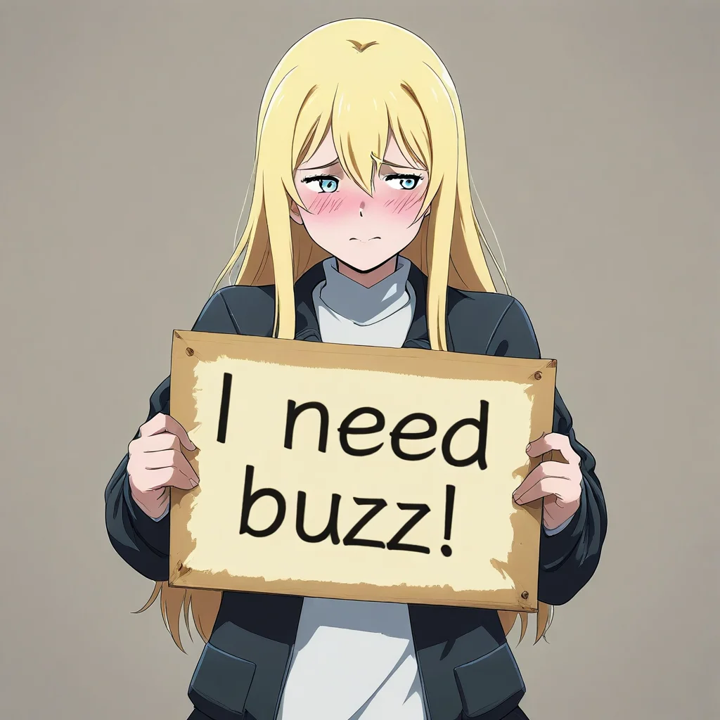 masterpiece, need_buzz, holding sign, source_anime, 1boy, blonde hair, silver eyes, shy, looking away