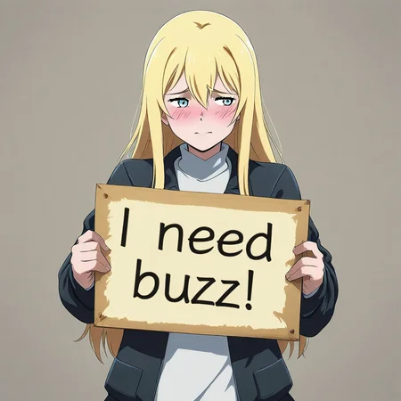 masterpiece, need_buzz, holding sign, source_anime, 1boy, blonde hair, silver eyes, shy, looking away