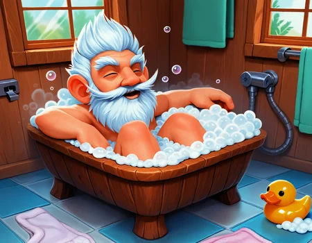 safe, masterpiece, very aesthetic, 1boy, millhouse manastorm, nude, in bath, bubbles, foam, rubber duck, relaxing, bathroom, tiled floor, window, wood walls
<lora:MillhouseManastorm-WoW_NAIXL_v10:1>
