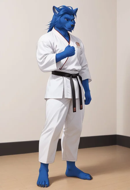 (((Barefoot furry character, full body, cinematic setting, furry male, plantigrade)))
(((Beast from X-Man))), muscular, beefy, brawny, (((wears white kimono and lonh white pants))), (((performs karate kick))), high kick, lifted leg, blue fur on entire body
BREAK, detailed background, 8K, (masterpiece:1.5), intricate details, highly detailed, extreme detail, octane render, fine art, best quality, highres, (detailed face:1.5), ((full_body)), UHD, (((perfect hands))), low light