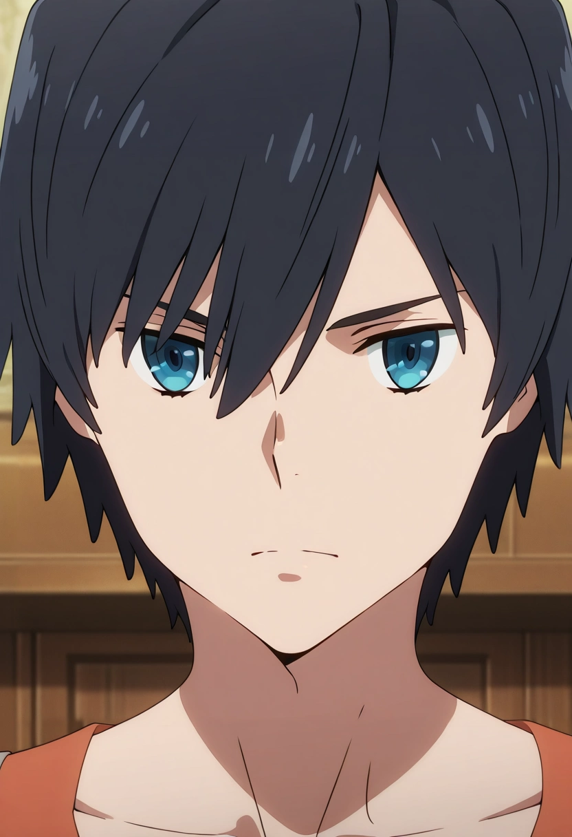 masterpiece, best quality, intricate details, anime screencap, , , , 1boy, solo, male focus, <lora:hiro_franxx_ilxl:0.96>, hiro_franxx, black hair, blue eyes, bangs, , ,