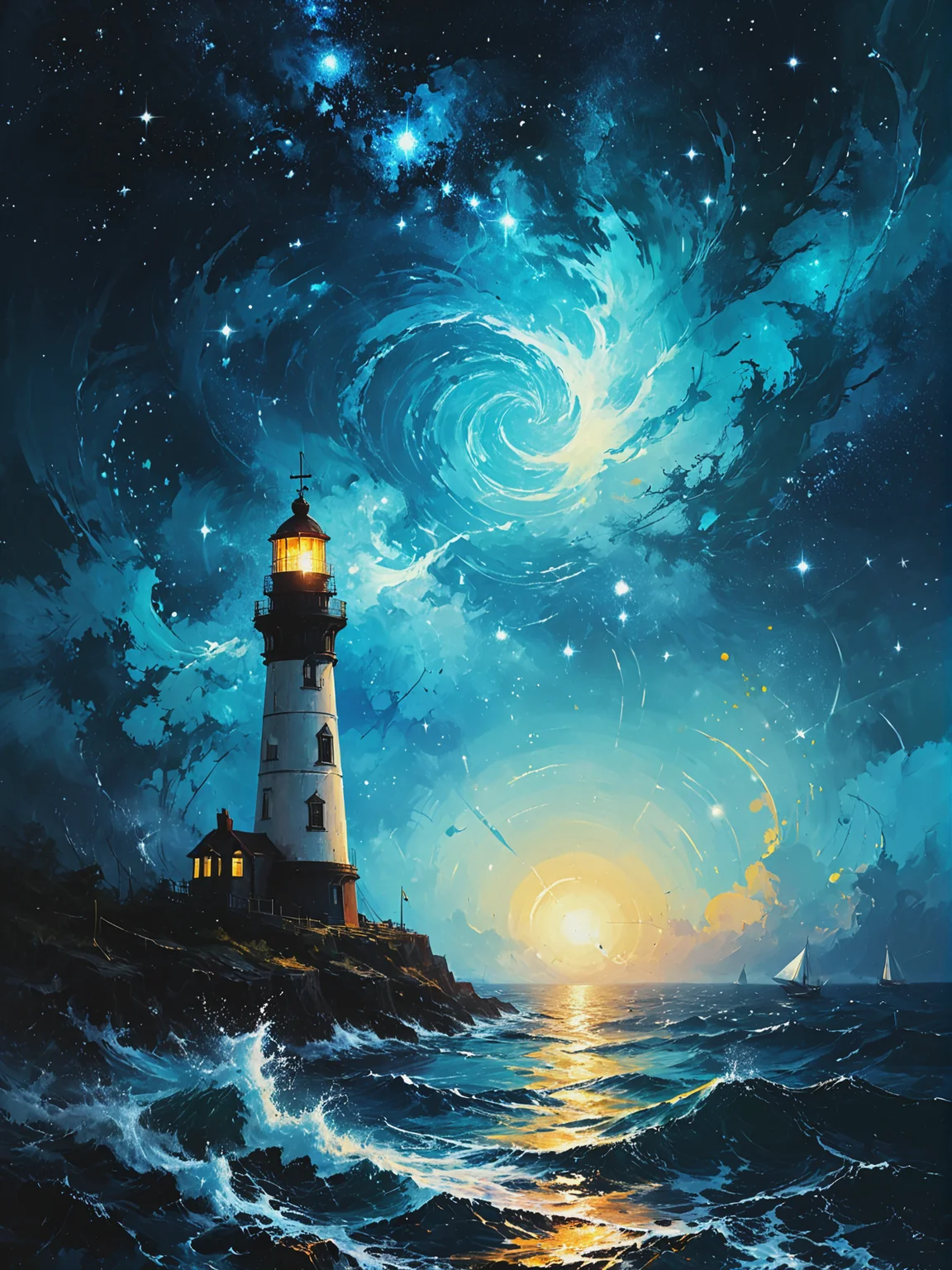 Lighthouse stars guide lost celestial sailors, ultra-fine digital painting, <lora:xl_more_art-full_v1:0.3>,  <lora:Desolation:0.6> <lora:gorgoeus_splash_of_vibrant_paint:0.7> Gorgeous splash of vibrant paint