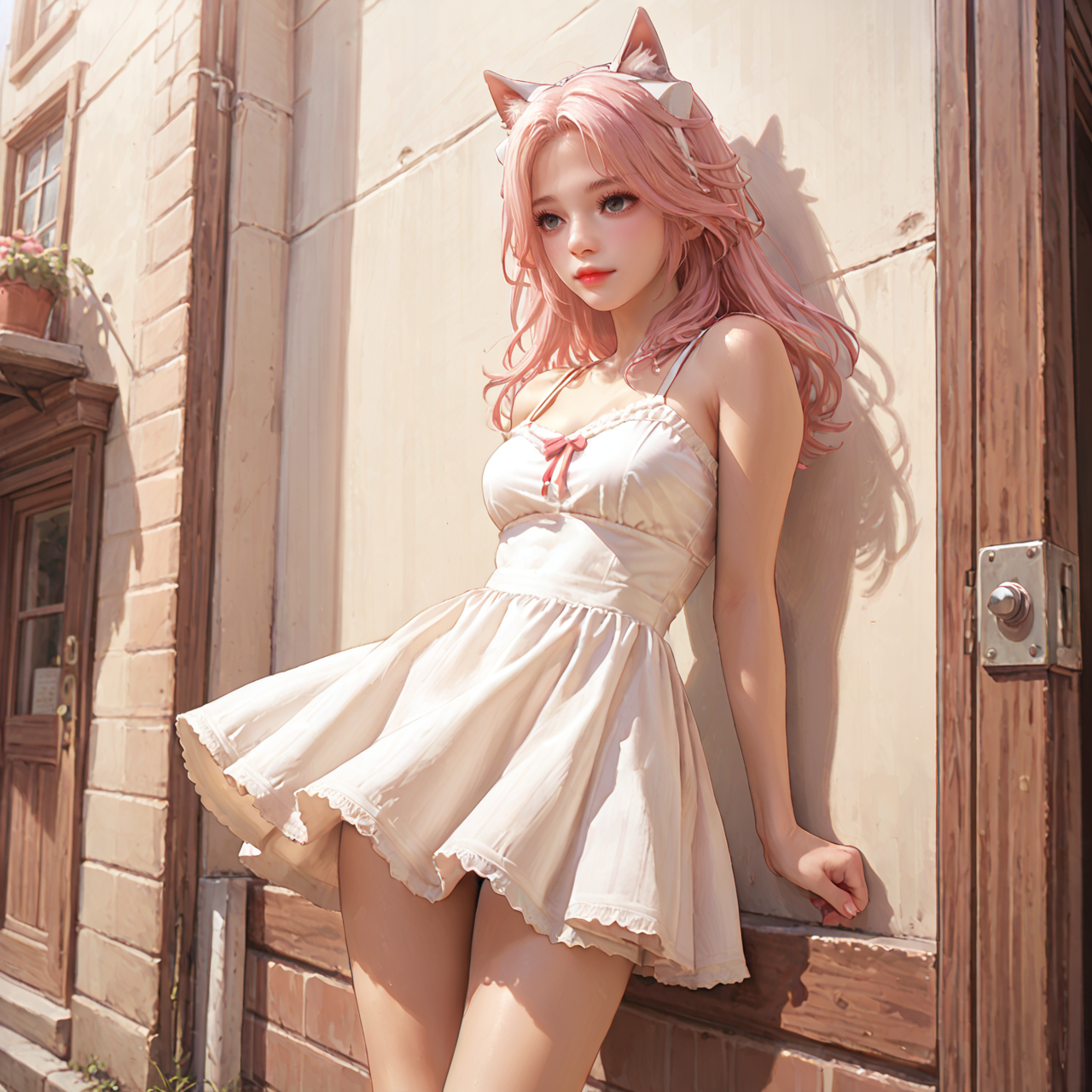 score_9,score_8_up,score_7_up,
1girl\(djt,((wihte sundress)),((bare leg)),open eyes,animal ears,pink hair\),
cowboy_shot,pantyhose,
<lora:pony_DetailV2.0:0.8>,<lora:djt_1408_v1:0.8>,