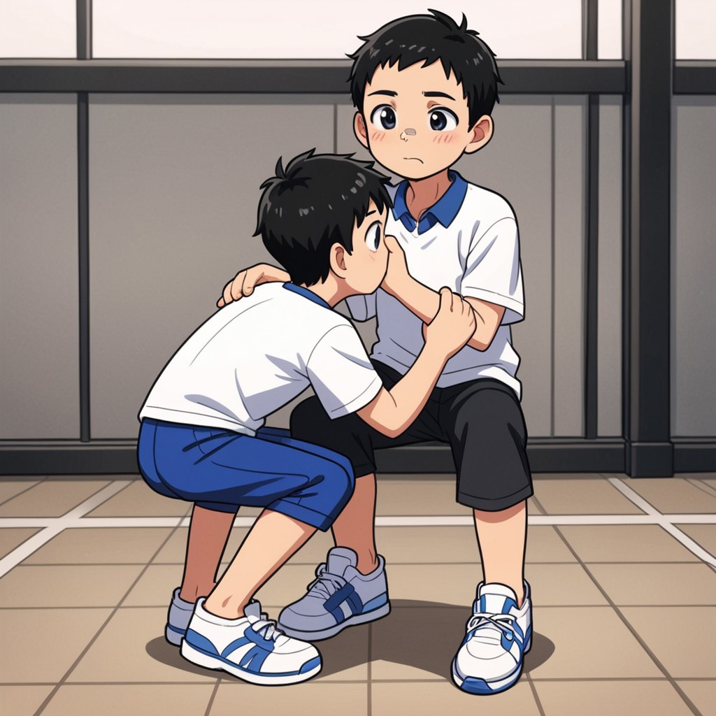 Boy young smelling tap shoes near nose