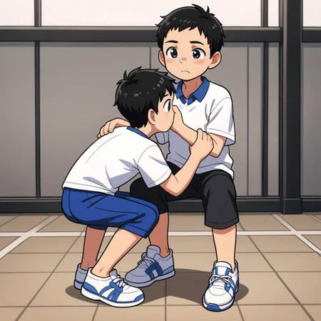 Boy young smelling tap shoes near nose