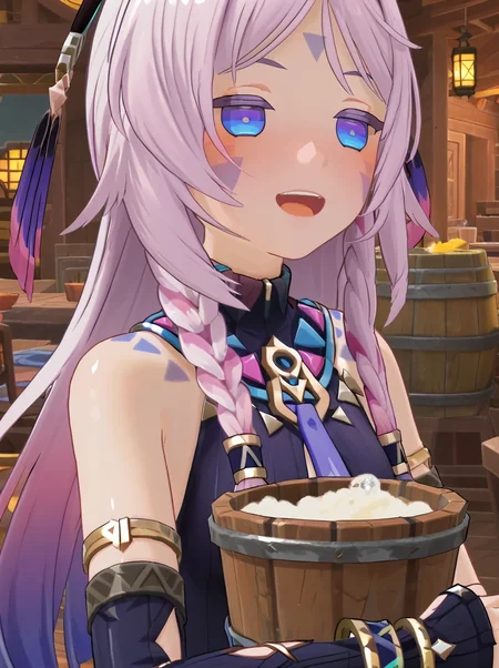 detailed background, shiny skin, posing, rating safe,
<lora:citlali.pony:1>,
citlali, drunk,
sit, beer bucket, open mouth, laugh,