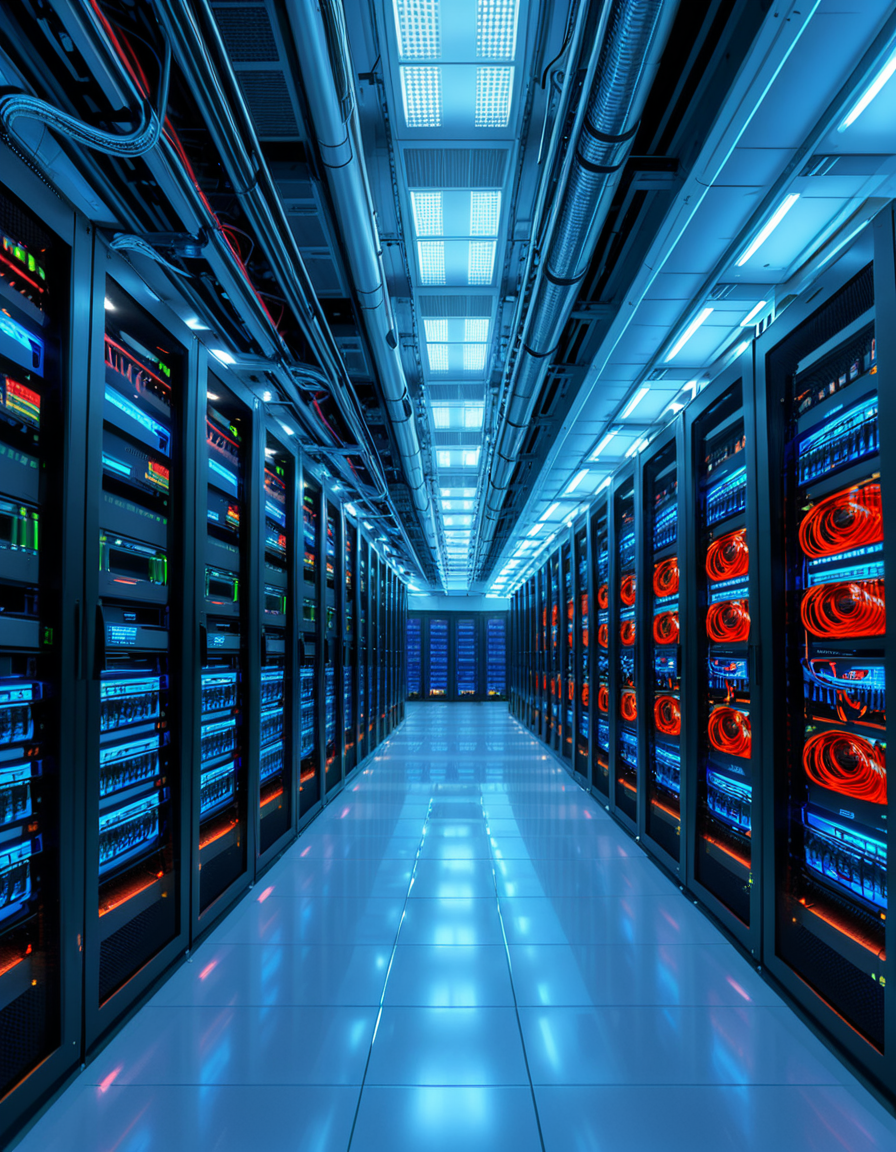A high-security server room with dim, cold blue lighting and rows of towering black server racks filled with blinking LED indicators. The air is sterile, with a faint hum of cooling fans and the soft beeping of data transfers. Thick, reinforced cables snake across the floor, connecting the machines to a central security terminal displaying encrypted code on multiple high-resolution monitors. The walls are lined with biometric scanners, surveillance cameras, and warning signs indicating "Restricted Access" and "Cyber Threat Level: High." A red emergency light subtly glows in the background, casting a sense of urgency. The atmosphere is ultra-modern and highly secure, evoking the feeling of a top-secret data vault or cyber warfare control center.
<lora:SDXLFaeTastic2400:0.4> <lora:extremely_detailed:0.4> extremely detailed, <lora:high-security_s3rv3r_r00m:1>,high-security s3rv3r r00m, Masterpiece,best quality,hi res,8k,hi res,8k,award winning,(sharp focus, intricate, highly detailed),
