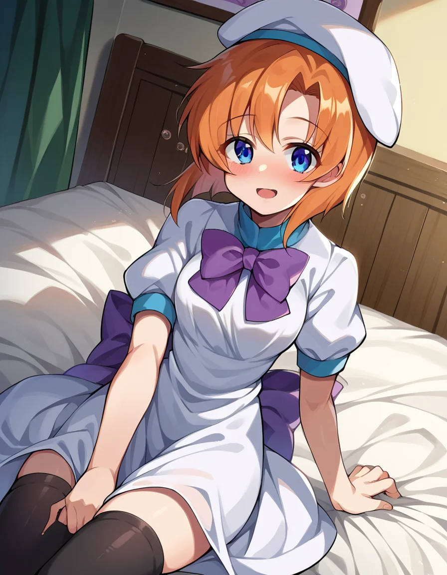 score_9, score_8_up, score_7_up, source_anime,
renaryuuguu, <lora:rena-ryuuguu-ponyxl-lora-nochekaiser:1>,
rena ryuuguu, orange hair, short hair, blue eyes,
beret, black thighhighs, bow, bowtie, dress, hat, puffy short sleeves, puffy sleeves, purple bow, purple bowtie, short sleeves, thighhighs, white dress, zettai ryouiki,
indoors, bed, bed room, on side, blush, drunk,
looking at viewer, dutch angle, cowboy shot,