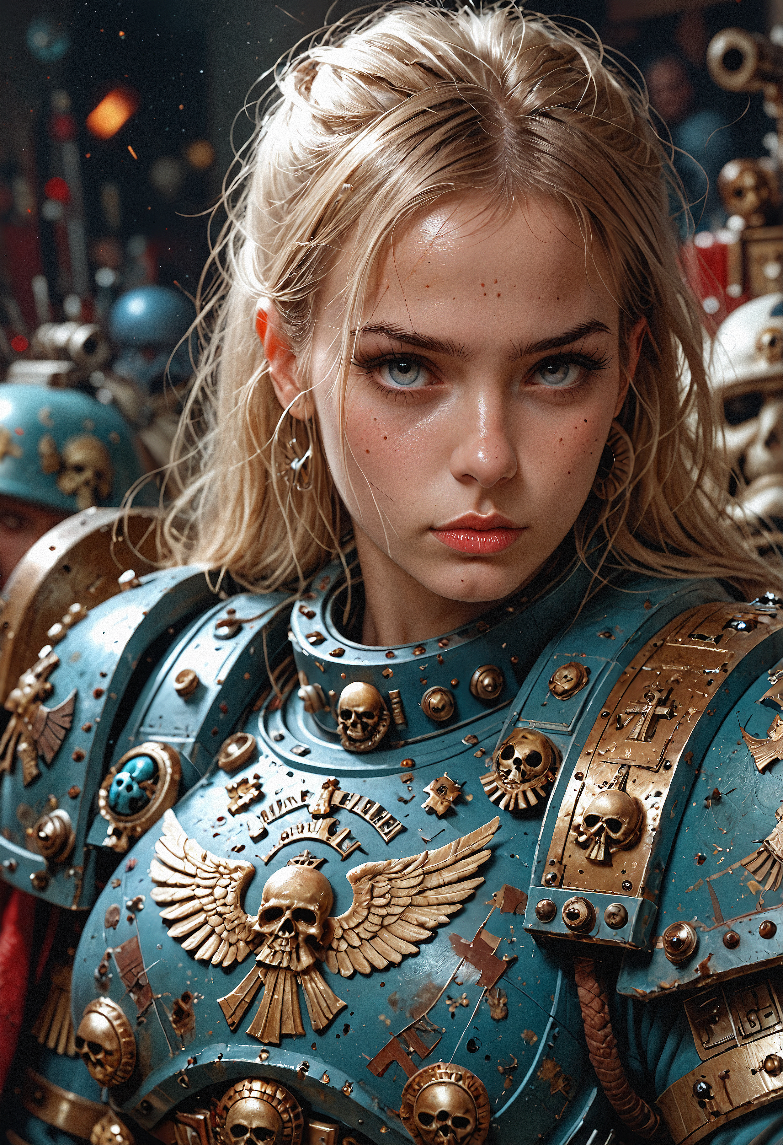 score_9, score_8_up, score_7_up, realistic, 1girl, Warhammer, Warhammer 40k, Warhammer Space-Marine, Space-Marine Armor, MythP0rt  <lora:MythP0rtr4itStyle:1.0>