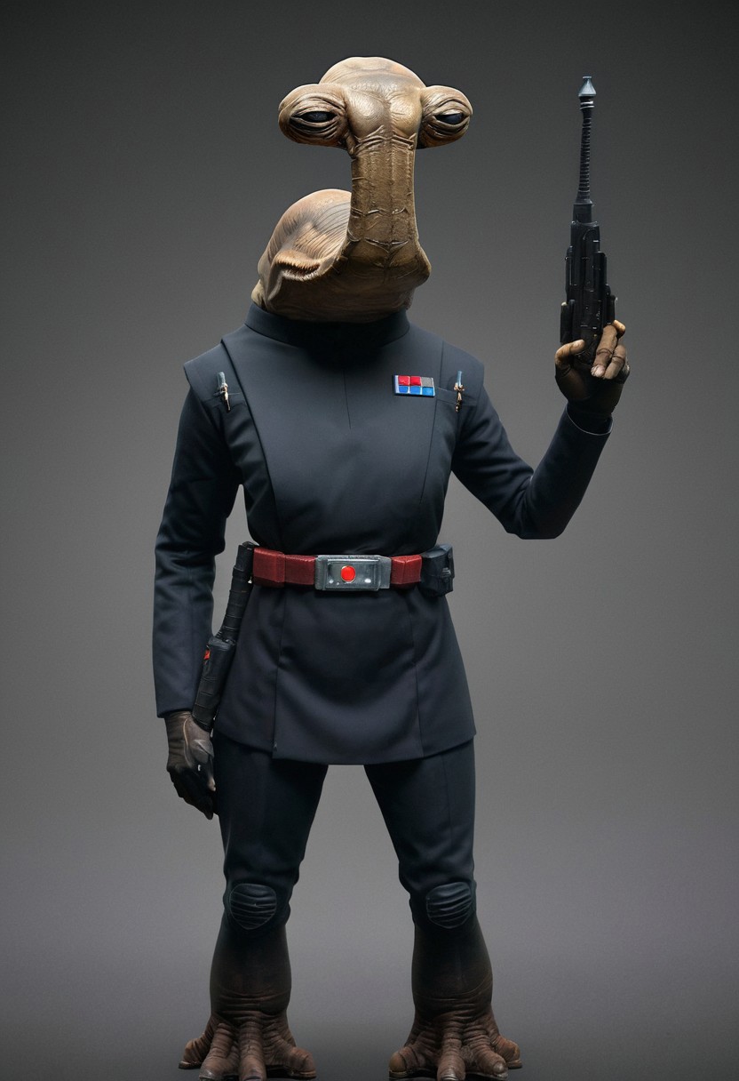 an ithorian hammerhead alien wearing Imperial officer wearing a (color) uniform, dynamic, moody, darkness, shadows, dark, sinister, highly detailed