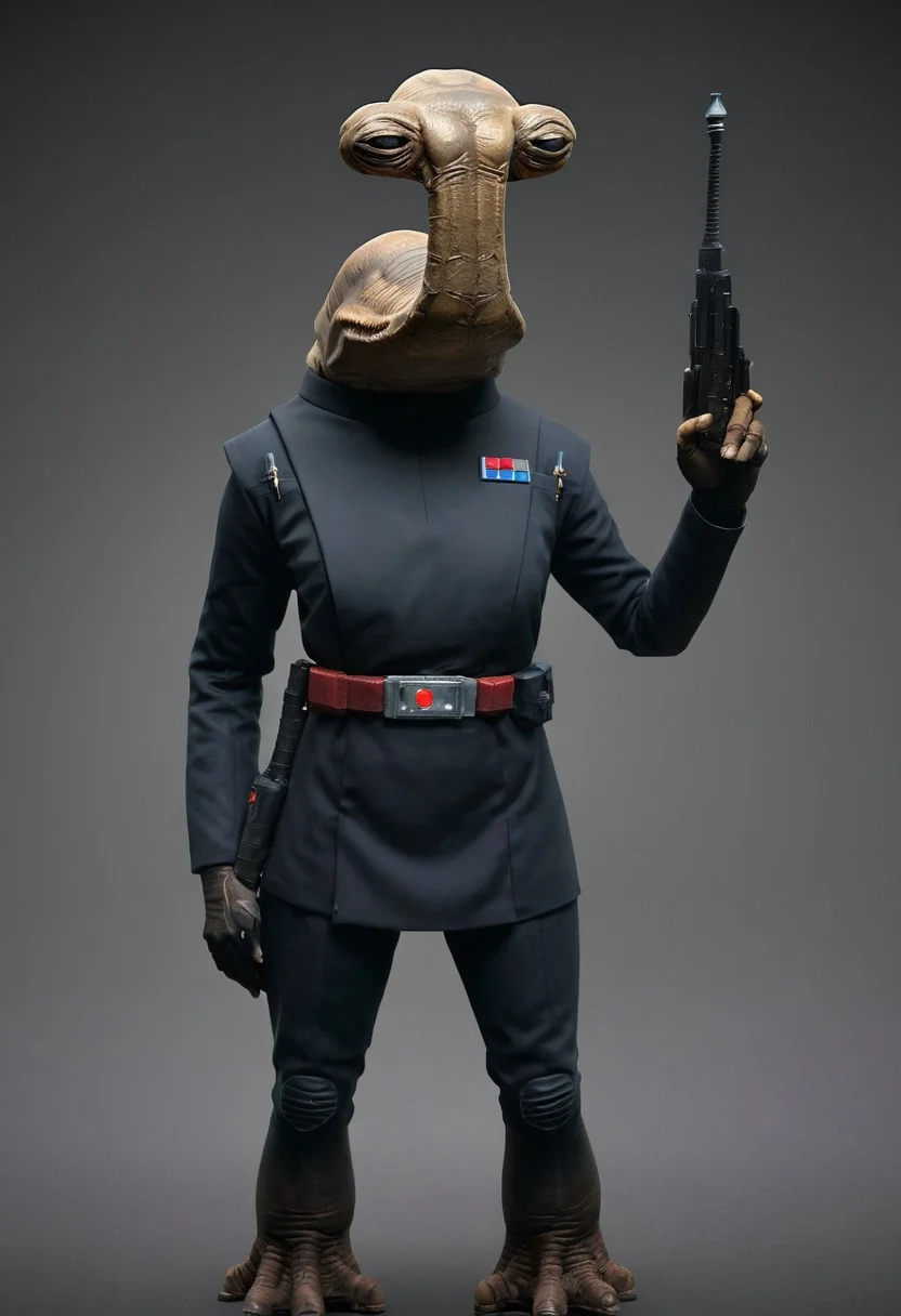 an ithorian hammerhead alien wearing Imperial officer wearing a (color) uniform, dynamic, moody, darkness, shadows, dark, sinister, highly detailed