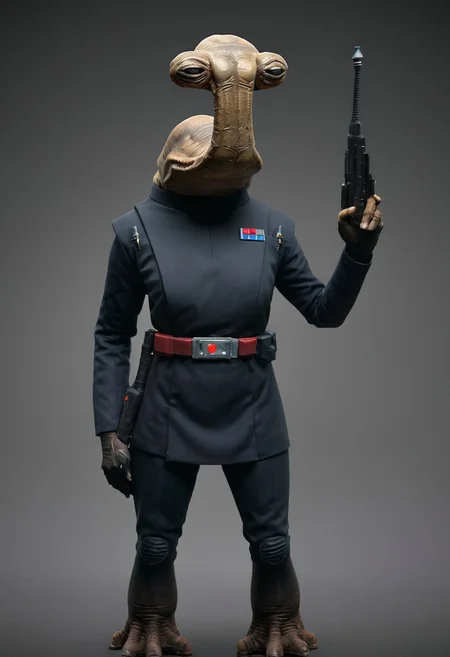 an ithorian hammerhead alien wearing Imperial officer wearing a (color) uniform, dynamic, moody, darkness, shadows, dark, sinister, highly detailed