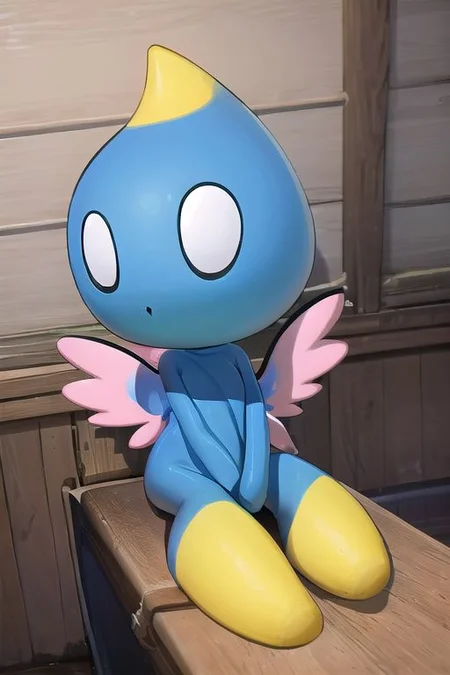 , High quality, nonblurry, male focus, Ultra HD, HDR, 8K, smooth lighting, solo, (fully clothed, masterpiece, photorealistic, good shading, studio quality), (Chao, cute, Chao, blue creature, round waterdrop-like heads, large eyes, no nose, short tail, small wings, floating dot above it's head, round torso, smooth feet), ((skinny, small, epic lighting)), best_quality, perfect quality, cinematic lighting, highest quality, intricate details