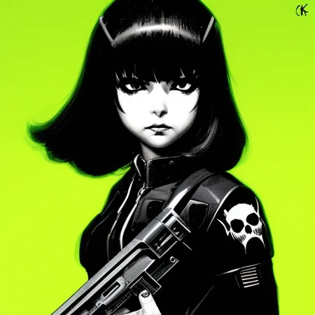 Cute girl, Threatening, cyber, punk, skull, Warhammer 40k, kuvshinov