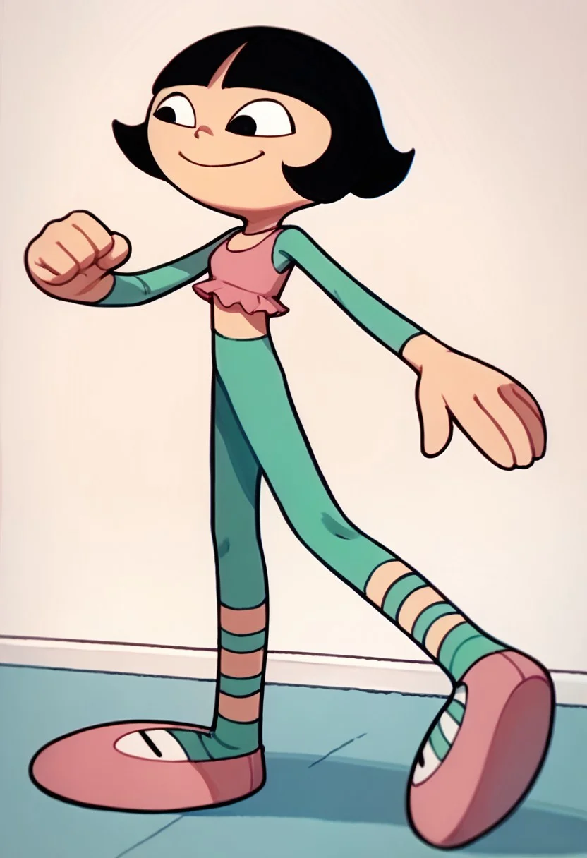 score_9, score_8_up, score_7_up BREAK LeeLeeDL, 1girl, black hair, bob cut, blunt bangs, black eyes, pink tutu, dancing ballet, dynamic pose, dynamic angle,