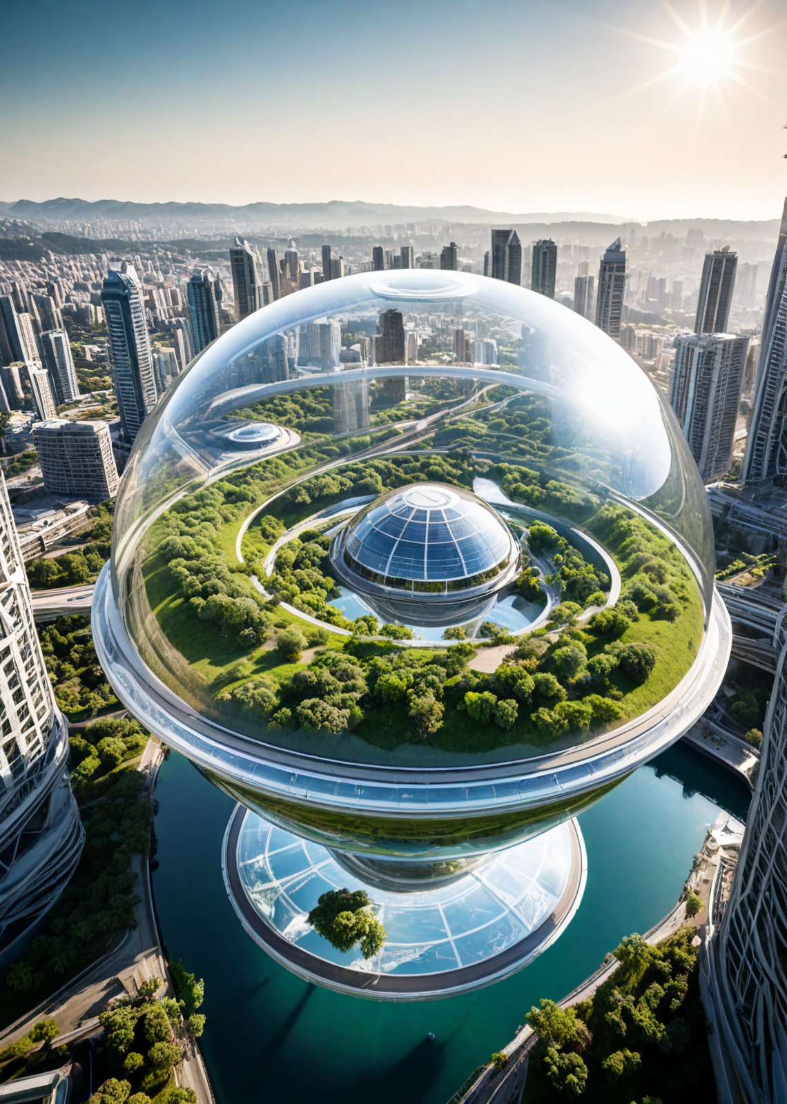 (pui:0.01) Scenic view from ((Floating, transparent platform:1.10) above the city, ) looking down into futuristic (eco-friendly city:1.17) nestled within (pristine alien landscape:1.16), (sustainable architecture:1.15) blending seamlessly with (natural surroundings:1.14), (giant transparent dome:1.13) encasing (luminous city center:1.12), (elevated transport lines:1.11) crisscrossing (skybridge:1.10), (public hovercraft:1.09) zipping by, (flying cargo drones:1.08) delivering goods, (solar panels, |}hydroelectric generators,  harnessing (planet's natural energy:1.07), (green spaces:1.06) interspersed with (modern structures:1.05), (alien wildlife:0.94) roaming freely, (distant planets visible:0.93), (soft, colorful light:0.92) emanating from city's organic curves, glowing architecture (peaceful atmosphere:1.18), (harmony with nature:1.16), (innovative design:1.15), (utopian vision:1.14),  (eco-friendly innovation:1.12),  (celestial backdrop:1.11), luminous, iridescent waterfalls, flying, translucent creatures, intricate, bioluminescent gardens, hovering, levitating vehicles, transparent, domed greenhouses refraction, sun rays,  clear transparent water (high image quality:1.08), (RAW:0.72),high definition,(aesthetic:0.72), <lora:LCMTurboMix_Euler_A_fix.safetensors:0.96:0.3> <lora:sdxl\pony-realism-22-nsfw-photo.safetensors:0.85:0.18>  p13,s1