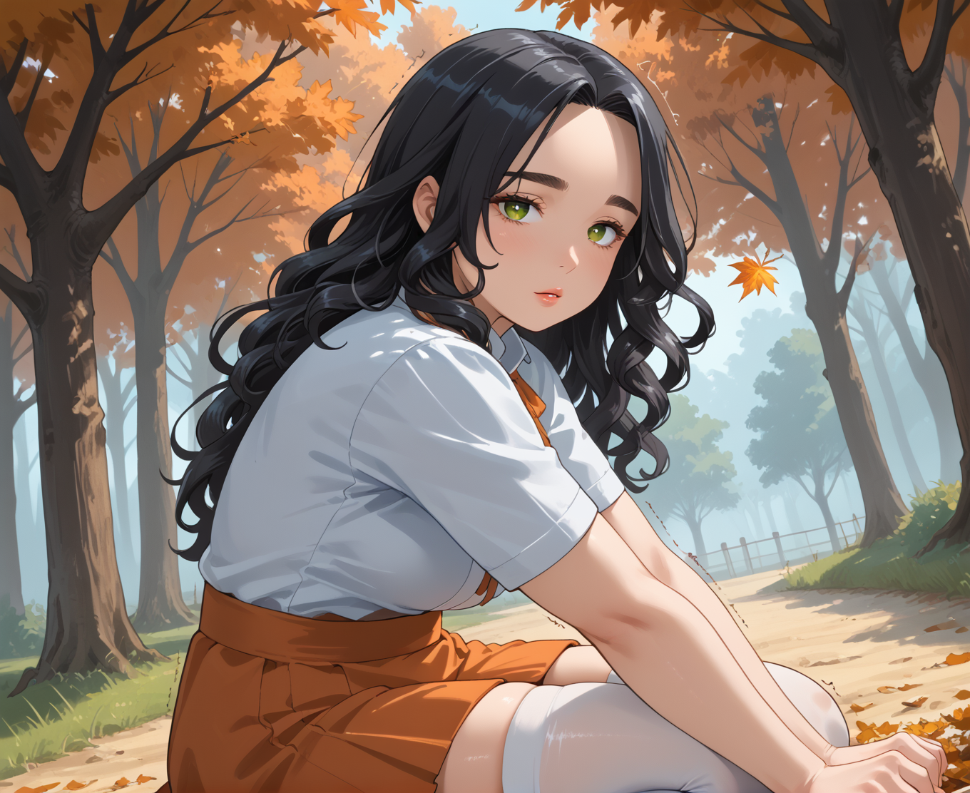 PonyScores7, source_anime, ah1, IllustriousQual, <lora:natsumi_style:0.5>, <lora:by_usakun-pony:0.4> by usakun, <lora:Akina_Bbw_Style_-_PonyXL:0.2> AkinBw
BREAK (zoom_out:1.8), (Dutch Angle (from the side) view medium Close shot, focus on legs)
BREAK 1girl, mature female, (round face:1.2), (thick eyebrows:1.3), (curvy), round-chin, caucasian, (plump face), <lora:Round_face:0.2>, <lora:ETO_OCPonyXL:0.3> eto_oc, skindentation, (plump), thick thighs, wide hips, busty, voluptuous, lips, <lora:venus body PonyXL:0.3>, <lora:shinyskin2:0.2> glistening skin
BREAK  (((curly hair), long hair, (black hair:1.4), (parted hair:1.7), messy hair, kinky curls, <lora:hairdetailpxl:0.2> hairdetailpxl))
BREAK ((half green and brown eyes), (colorful eyes), (multicolored eyes), (downturned eyes:1.4), <lora:expressive eyes:0.2> expressive eyes, <lora:eyedetailpxl:0.2> eyedetailpxl, <lora:Eyes_High_Definition:0.2> EyesHD)
BREAK ((Trembling, Loathing,  <lora:Expressive_H:0.2> Expressiveh, <lora:Emotional_Anime_Expressions_PonyXL_Concept:0.2> emotional, <lora:Best_Facial_Expression_LoRA_PONY:0.2>, looking at viewer, <lora:Detailed expressive EXEV style -XL Pony V1.0:0.2> FaceDetail))
BREAK ((watering Arame))
BREAK Pale orange elegant navy blue scrubs with a wrap-style top, tapered skirt, stockings, nurse cap, navy ballet flats
BREAK (((A serene autumn morning in Roundhay Park, golden leaves carpeting the winding paths, mist rising from the tranquil lakes, sunbeams breaking through the trees, showcasing the natural beauty and peaceful ambiance of one of Leeds' largest parks)))
BREAK <lora:xl_more_art-full_v1:0.2>, <lora:aesthetic_anime_v1s:0.2>, <lora:EpicF4nta5yXL:0.2>, <lora:detailxl:0.2> detailxl, <lora:Fant5yP0ny:0.2>, best quality, amazing quality, best aesthetic, absurdres, illustration, Volumetric_Lighting, ultra-detailed, very aesthetic, intricate details, 8k, masterpiece, best_quality
BREAK Stable_Yogis_PDXL_Positives, AS-Adult, <lora:Complicated fantasy portrait - XL Pony V2.0:0.2>, bad-hands-5, <lora:HDA_Detailer:0.3>, HDA_FatGirlXL