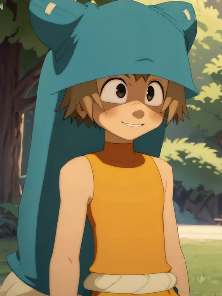 <lora:PonyQuality_V3.3:0.8>,<lora:Wakfu_CharacterPackV02:1>,yugo,<lora:2.5DCartoonV2:0.8>,happy,solo,forest,