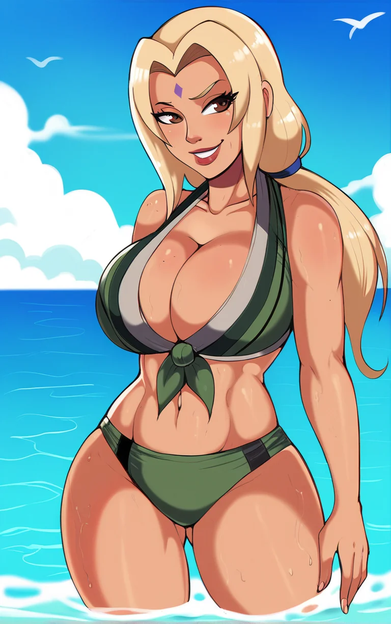 score_9, score_8_up, score_7_up, BREAK
PONYXL_Shadman_ownwaifu,
tsunade \(naruto\)
1girl, large breasts, long hair, jewelry, cleavage, smile, dark-skinned female, thick thighs,
(wading, beach), head tilt, sidelighting, ocean, sky, water, caustics, cowboy shot, <lora:PONYXL_Shadman_ownwaifu:0.8> , depth of field, solo,