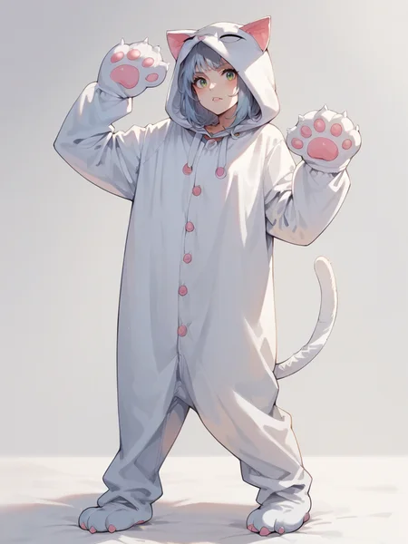 score_9, score_8_up, score_7_up, score_6_up, score_5_up, <lora:KittyonesieXLP2:0.7> kitty onesie, animal costume, hood, tail, solo, 1girl, cat costume,