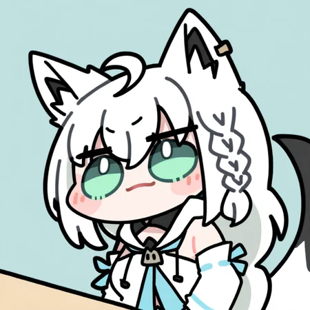 chibi, 1girl,shirakami fubuki \(1st costume\),hololive,animal ear fluff,animal ears,bangs,braid,fox ears,fox girl,hair between eyes,long hair,white hair,ahoge,single braid,green eyes,sidelocks,fox tail,tail,breasts,earrings,small breasts,medium breasts,
<lora:Oldstore_noob_4:1>,
