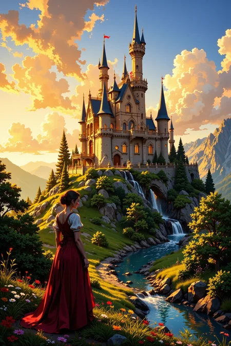 castle beautiful landscape, golden hour, woman, very intricate, very detailed, sharp, bright, colorful, <lora:Hand v2:0.5> <lora:Anti-Blur:1><lora:Insane Detail Slider:0.25> <lora:flux.1_lora_flyway_Epic-detail_v2:0.3> <lora:fluxenhancer:0.25> <lora:ROWER:0.6> <lora:flux-charmer-v1-1:0.4> <lora:Vibrantly_Sharp_style_v.5:0.3> <lora:realanime:0.8>