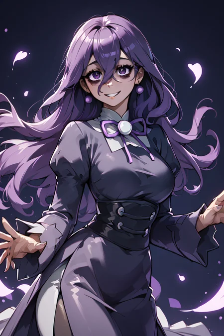 score_9, score_8_up, score_8, medium breasts, (curvy), cute, eyelashes, ,,, zzHexyZA, purple eyes, bags under eyes, hair between eyes, long hair, purple hair, long sleeves, bow, jewelry, black dress, purple dress, black pantyhose, juliet sleeves, purple bow, purple bowtie, ,<lora:HexManiacPokemonZA_PDXL:1.0>, ,,, BREAK, <lora:Hyperdriver_PDXL_v5:0.8>, ,,, BREAK, smile, looking at viewer, cowboy shot, embedding:zPDXL,