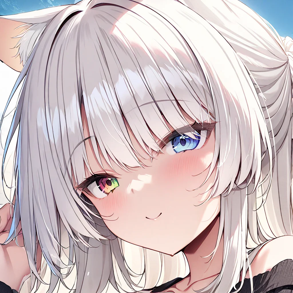 1girl,close-up,head focus,white hair,heterochromia,masterpiece, best quality, very aesthetic, absurdres , <lora:yatanukikey face XL-v1:1>