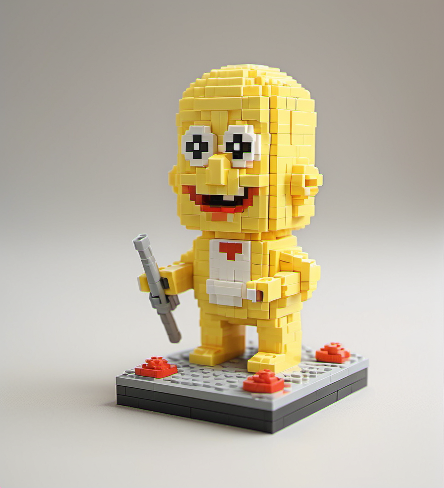 Lego pixel art,toy,3d model,detailed,playful,creativity,fine craftsmanship,childhood,hobby,indoor,studio lighting,<lora:å¾®ååç´ -000009:0.6>,Spongebob,Åboshi,Squidward,