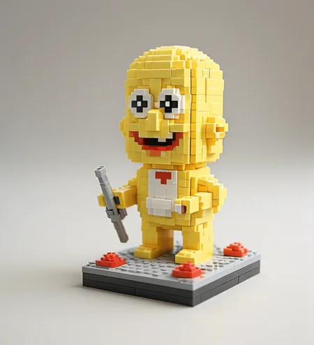 Lego pixel art,toy,3d model,detailed,playful,creativity,fine craftsmanship,childhood,hobby,indoor,studio lighting,<lora:å¾®ååç´ -000009:0.6>,Spongebob,Åboshi,Squidward,