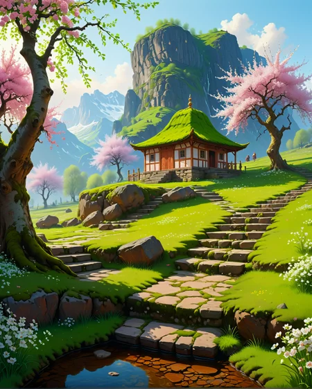 Surreal Landscape ,Creator Landscape,(style ofHans Gude (Nordic waters)),Apple orchard in spring blossom,moss-covered stone steps,ottoman-style caravanserai,
<lora:extremely_detailed:0.8> extremely detailed,
<lora:add-detail-xl:0.3>,
<lora:dreamshaperXL10_lora:0.3>
detailxl,
advntr,
