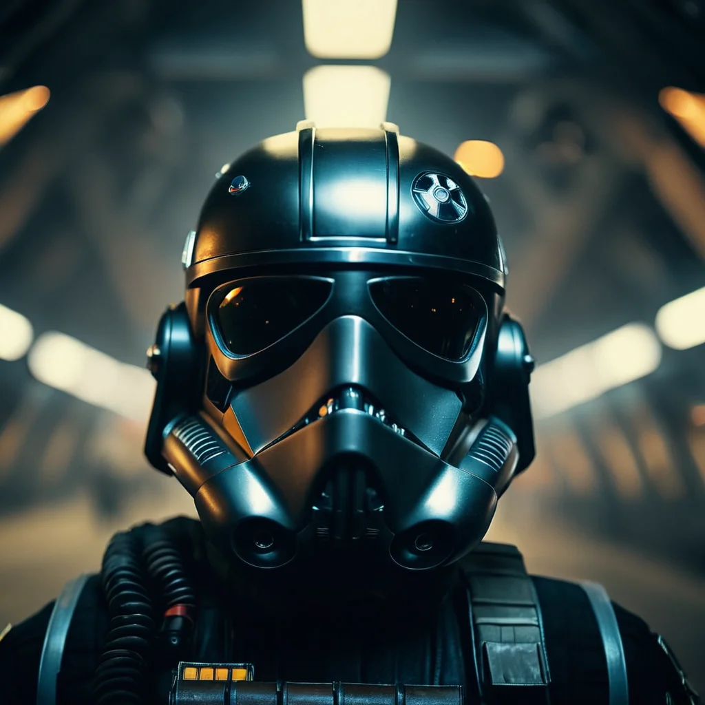 cinematic film still of <lora:star wars style v2:0.2>
<lora:detailed:0.4> detailed
<lora:perfection style:0.4> perfect
<lora:Chiaroscuro Lighting Style:0.2>
<lora:TIE fighter:0.9>
TIE fighter a pilot man in a helmet and a helmet with lights on,solo,1boy,male focus,no humans,mask,helmet,robot,science fiction,realistic,gas mask , star wars style, shallow depth of field, vignette, highly detailed, high budget, bokeh, cinemascope, moody, epic, gorgeous, film grain, grainy