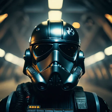 cinematic film still of <lora:star wars style v2:0.2>
<lora:detailed:0.4> detailed
<lora:perfection style:0.4> perfect
<lora:Chiaroscuro Lighting Style:0.2>
<lora:TIE fighter:0.9>
TIE fighter a pilot man in a helmet and a helmet with lights on,solo,1boy,male focus,no humans,mask,helmet,robot,science fiction,realistic,gas mask , star wars style, shallow depth of field, vignette, highly detailed, high budget, bokeh, cinemascope, moody, epic, gorgeous, film grain, grainy