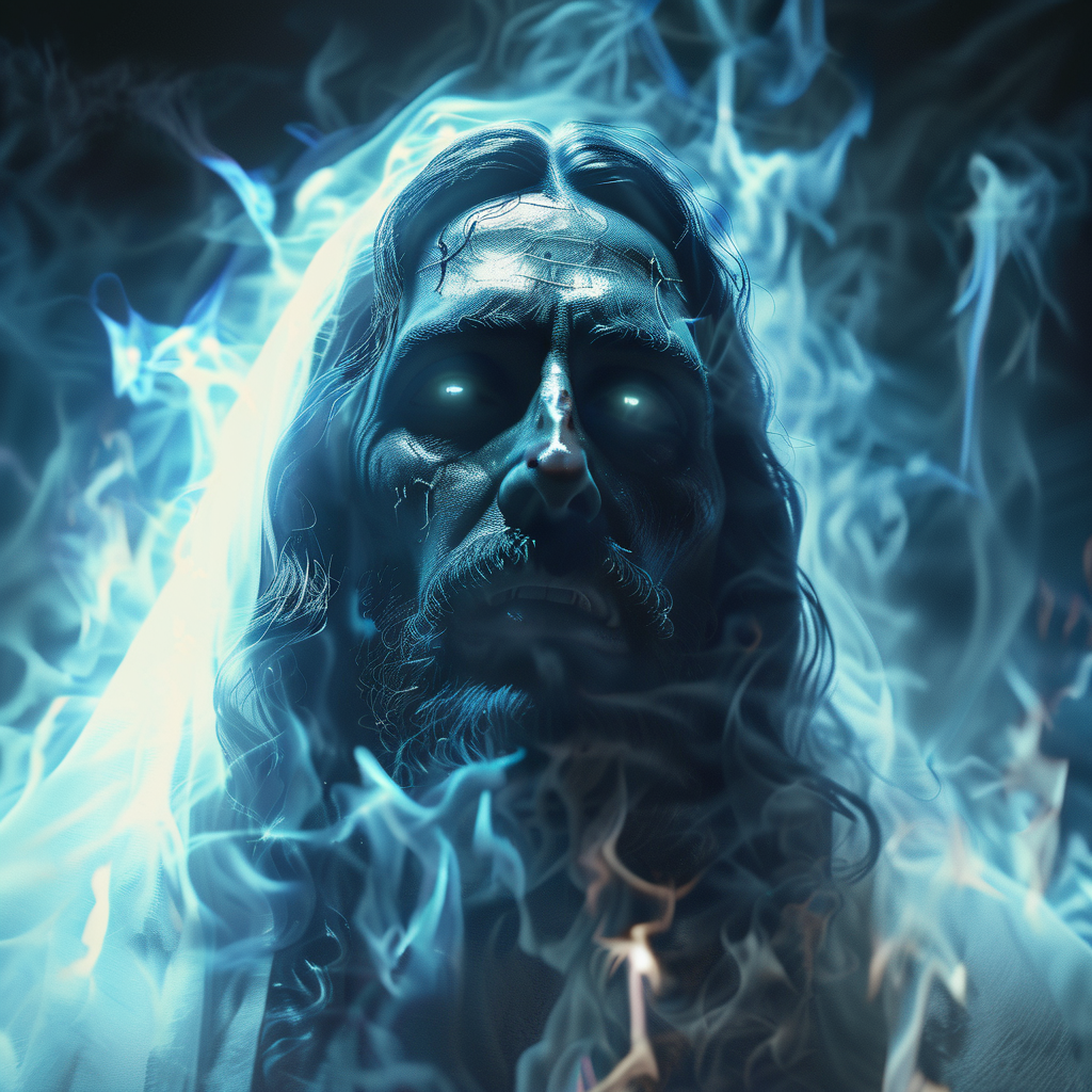 blgas evil jesus ghost, very detailed, cinematic, darkness <lora:blgas:1>