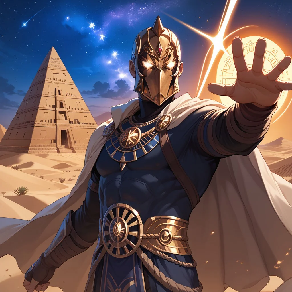 score_9, score_8_up, score_7_up, mask, close view, action pose, pyramids background, desert, night, star sky
