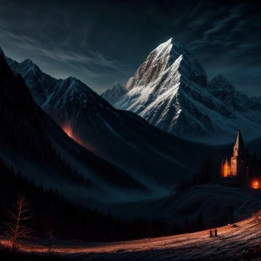 Medieval German castle, surrounded by mountains, high fantasy, epic, digital art.
