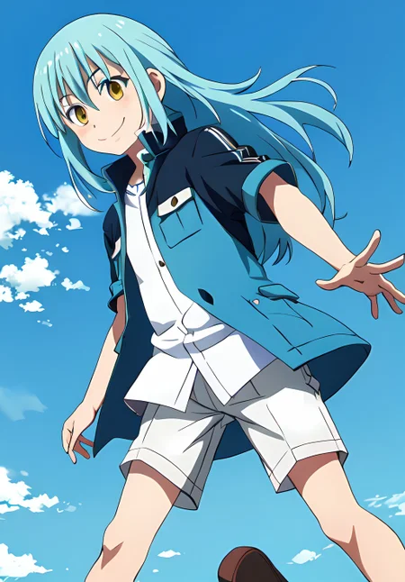 <lora:ThatTimeIGotReincamrnatedasaSlime:0.6>, Rimuru, smile,