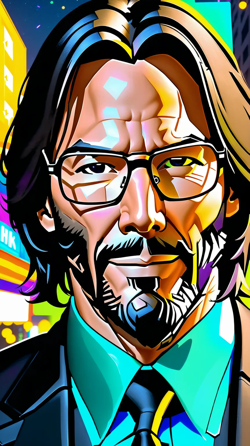 <lora:xl_yamer_style-2.0:1>, photo of john wick in a night city, photorealistic, full body closeup, vibrant, beautiful, crisp, detailed, ultra detailed, intricate, serious face, serious pose, john wick with black glasses, ultra realistic, soft colors, smiling face