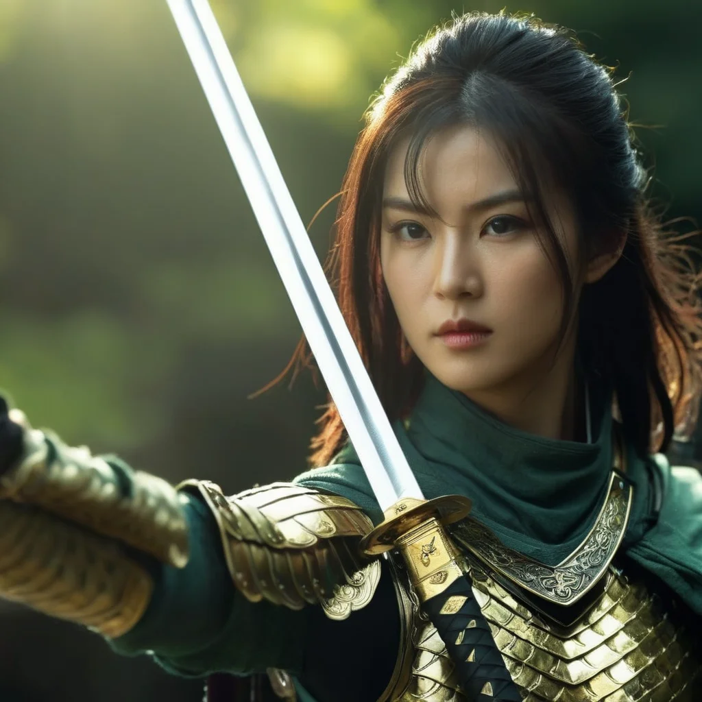 UHD, 4k, ultra detailed, cinematic, a photograph of  <lora:female samurai style v2:1>
medium shot, an epic cinematic photo of a woman in warrior armor holding a Katana sword with perfect hand, while staring at camera, with perfect face partially covered in sunlight shadow, with dark green background, female samurai style, epic, beautiful lighting, inpsiring